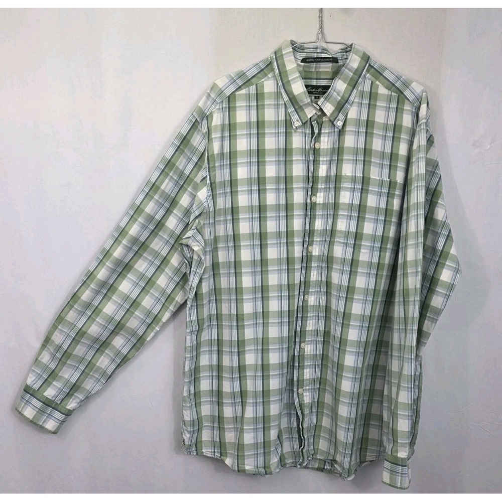 Eddie Bauer Shirt Mens XL Long Sleeve Green/Blue Plaid Legend Wash Classic Fit